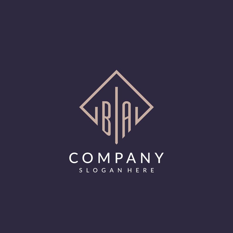BA initial monogram logo with rectangle style design vector