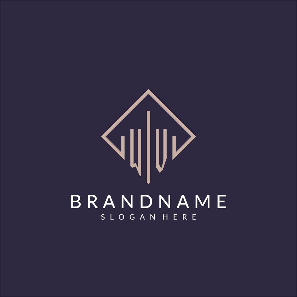 WV initial monogram logo with rectangle style design vector