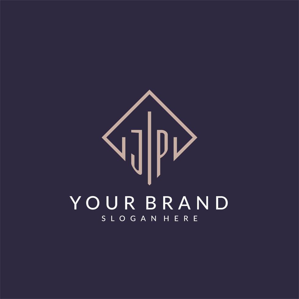 JP initial monogram logo with rectangle style design vector