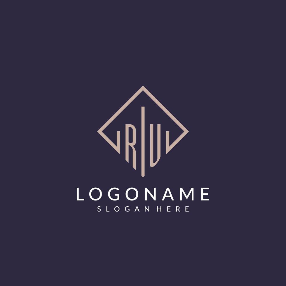 RU initial monogram logo with rectangle style design vector