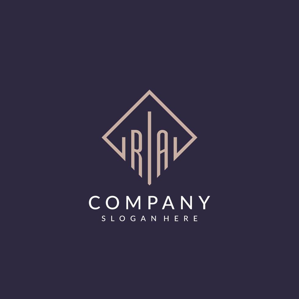 RA initial monogram logo with rectangle style design vector