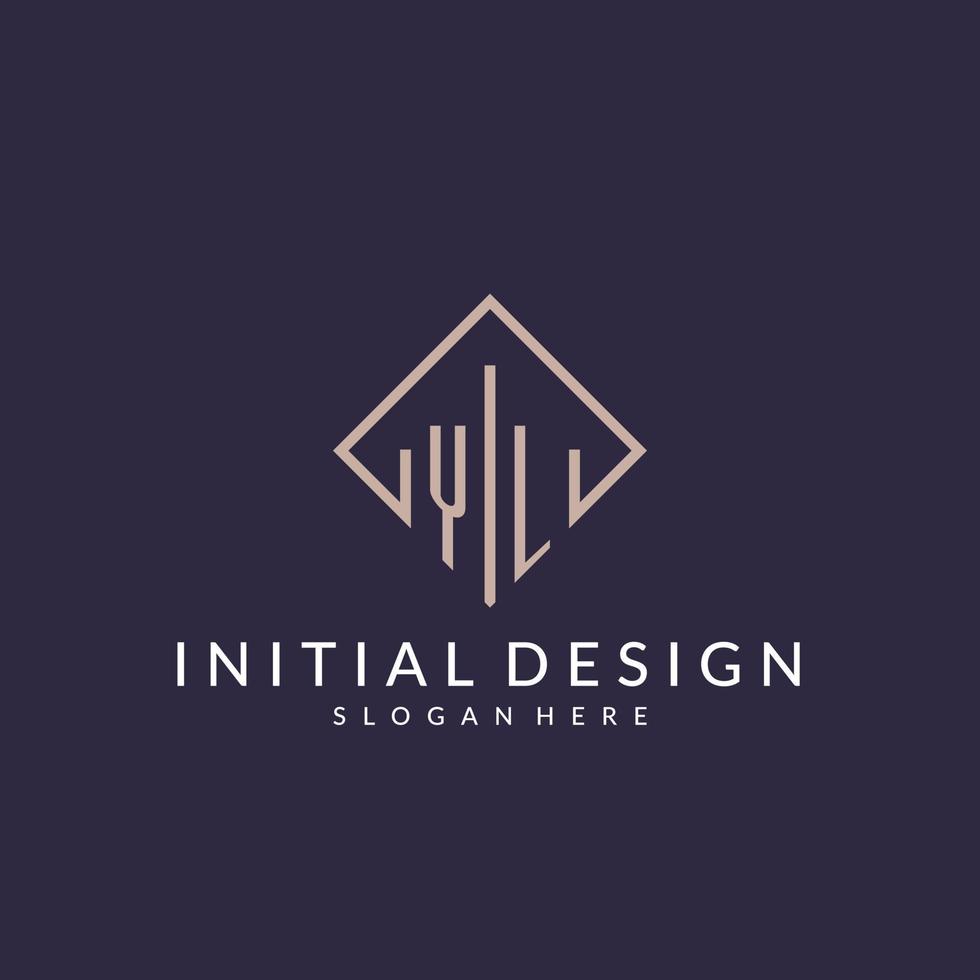 YL initial monogram logo with rectangle style design vector