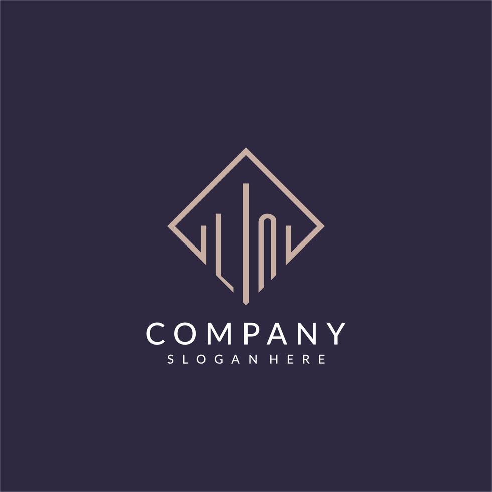 LN initial monogram logo with rectangle style design vector