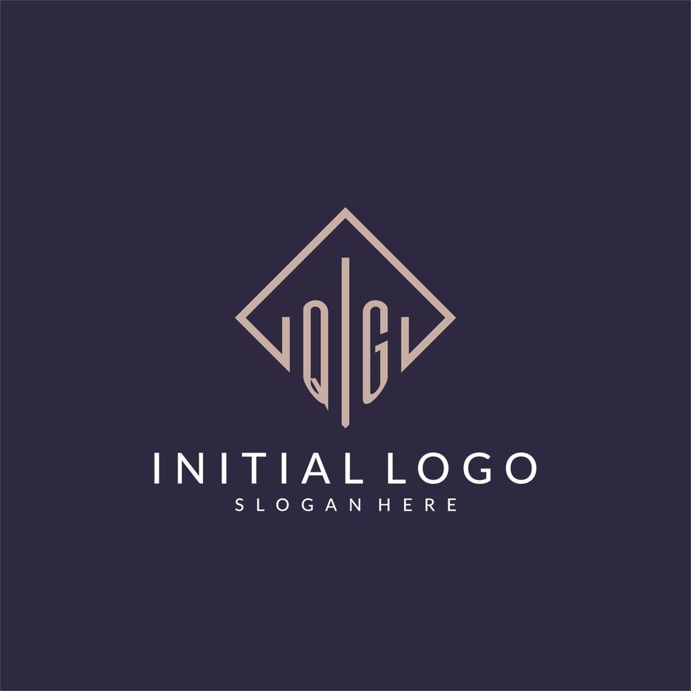 QG initial monogram logo with rectangle style design vector