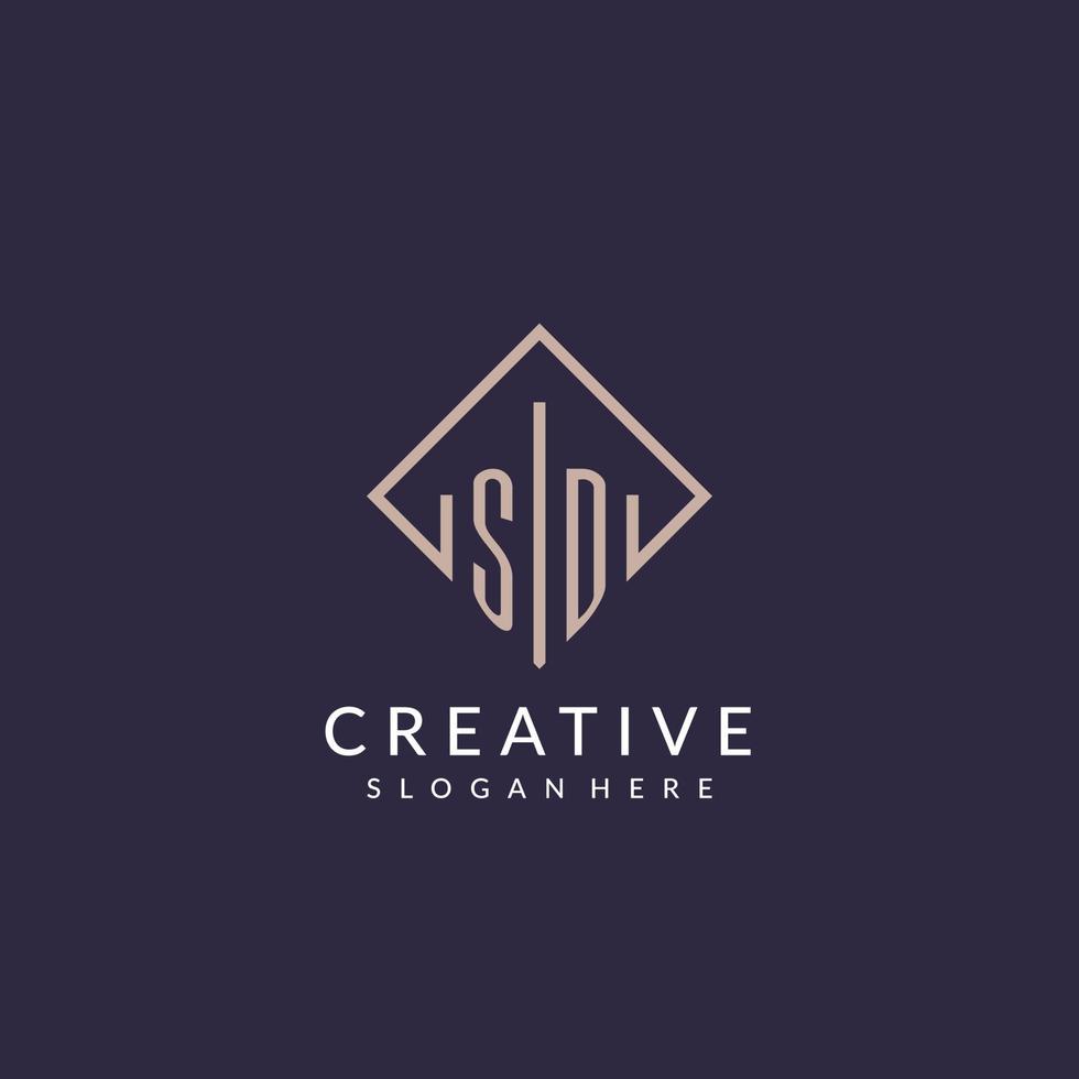 SD initial monogram logo with rectangle style design vector