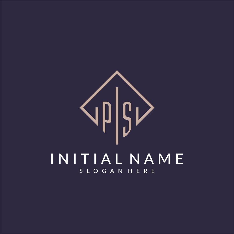 PS initial monogram logo with rectangle style design vector