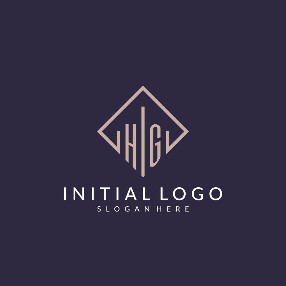 HG initial monogram logo with rectangle style design vector