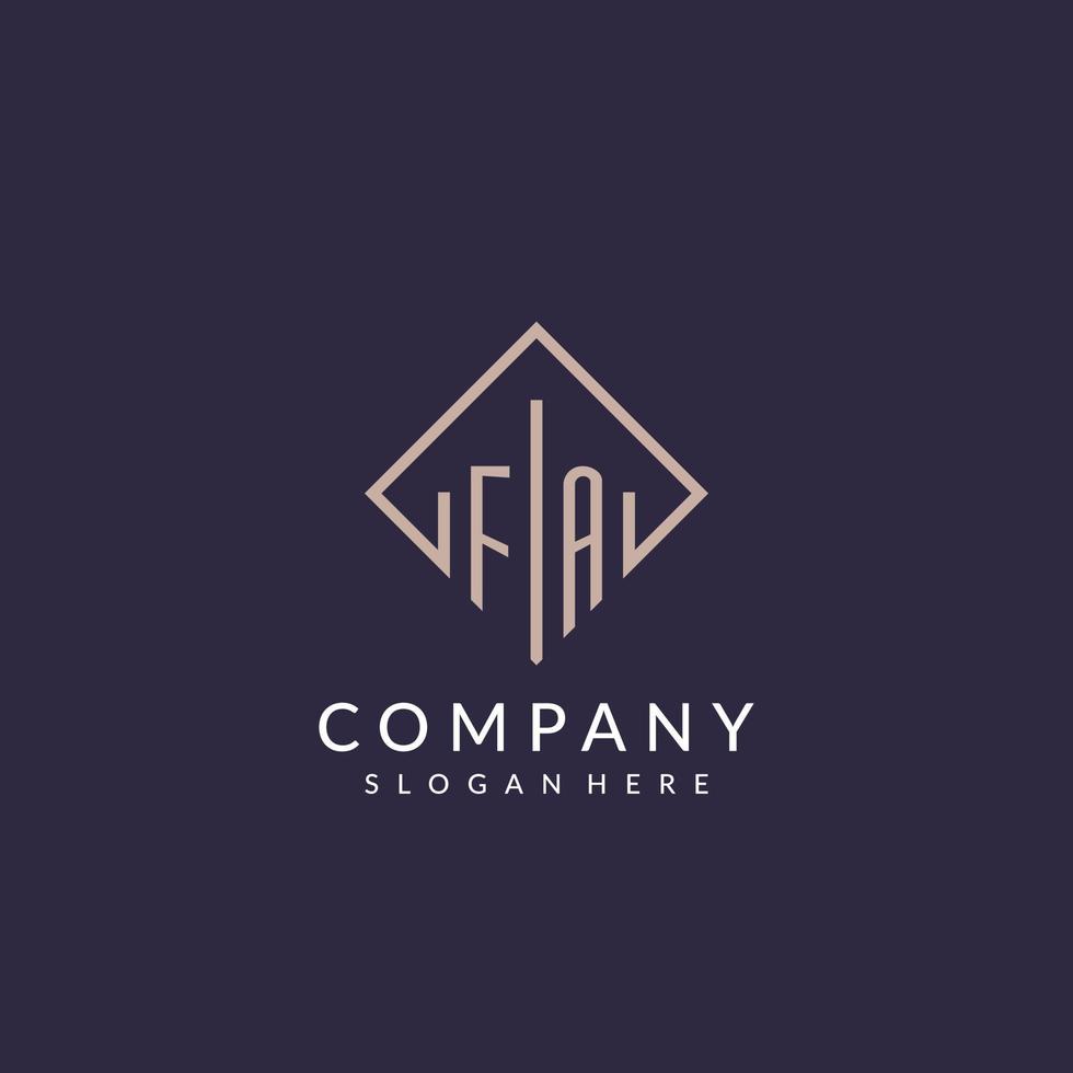 FA initial monogram logo with rectangle style design vector