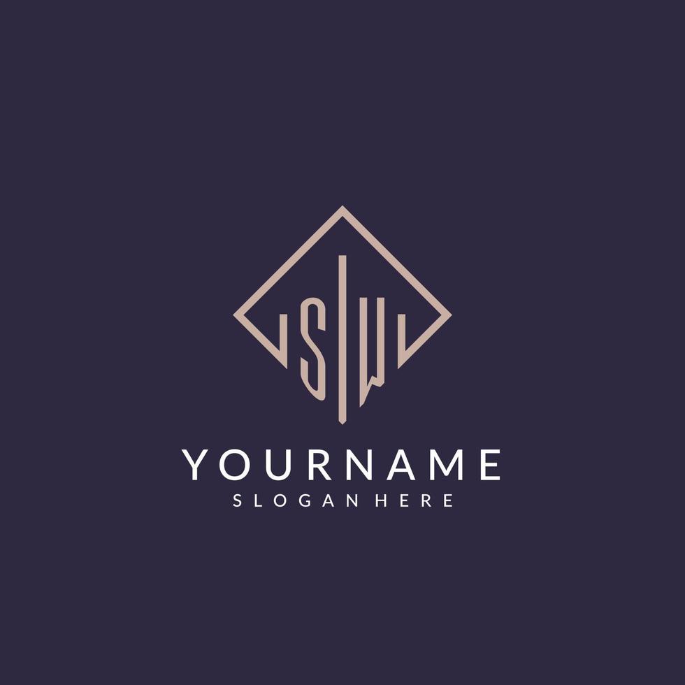 SW initial monogram logo with rectangle style design vector