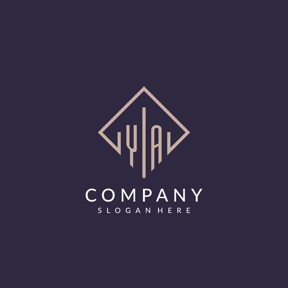 YA initial monogram logo with rectangle style design vector