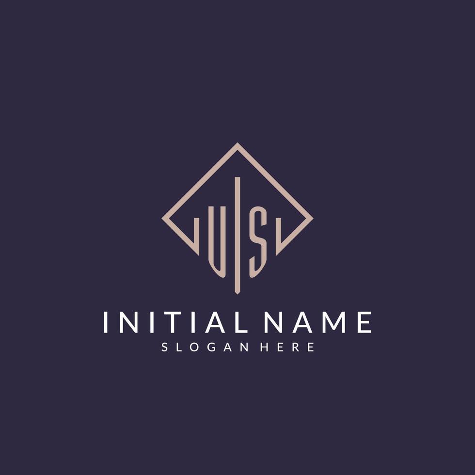 US initial monogram logo with rectangle style design vector