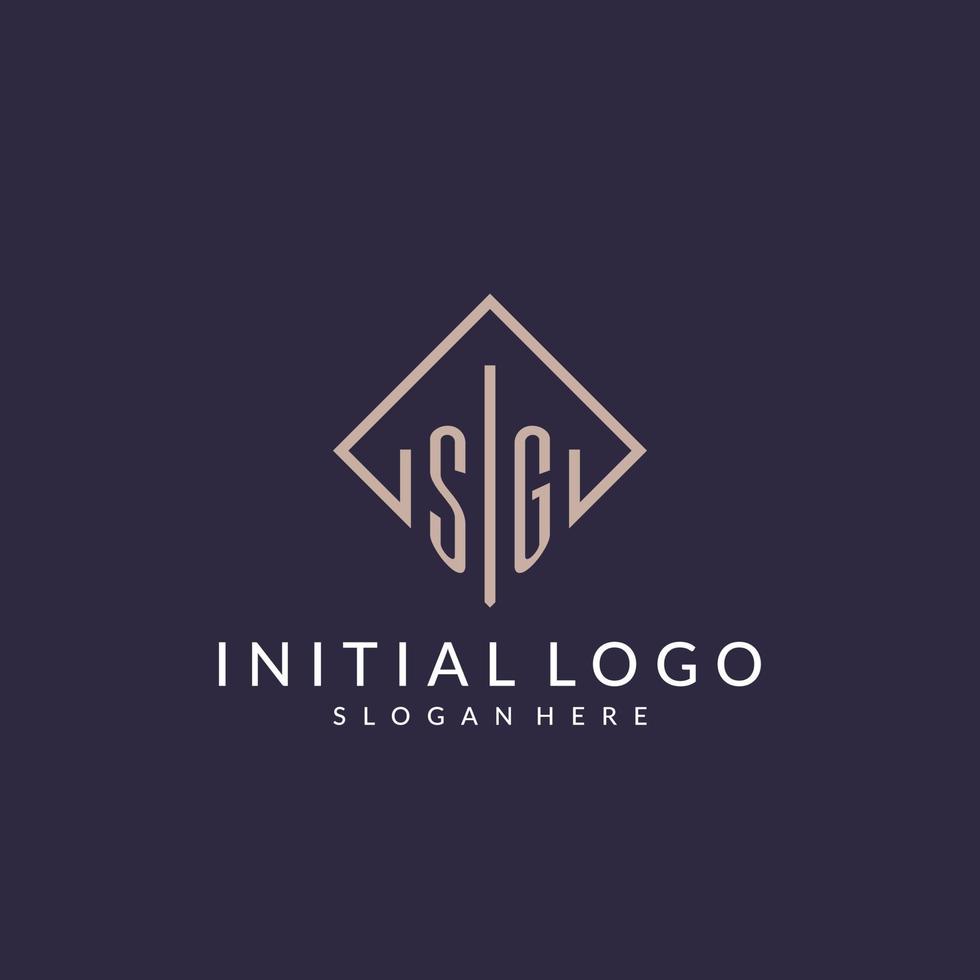 SG initial monogram logo with rectangle style design vector