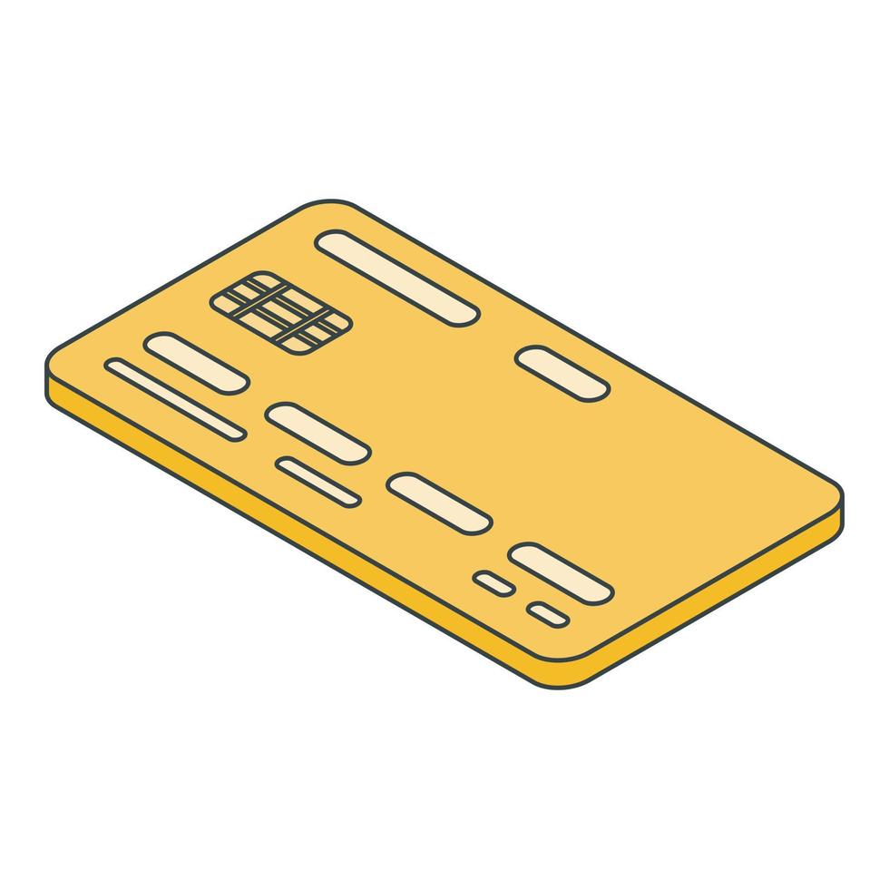 icono de tarjeta de crédito dorada, estilo isométrico vector