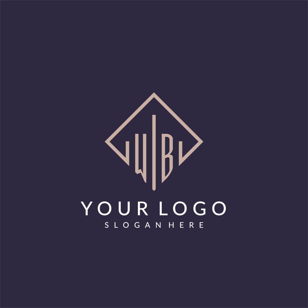 WB initial monogram logo with rectangle style design vector