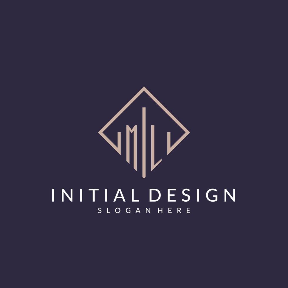 ML initial monogram logo with rectangle style design vector