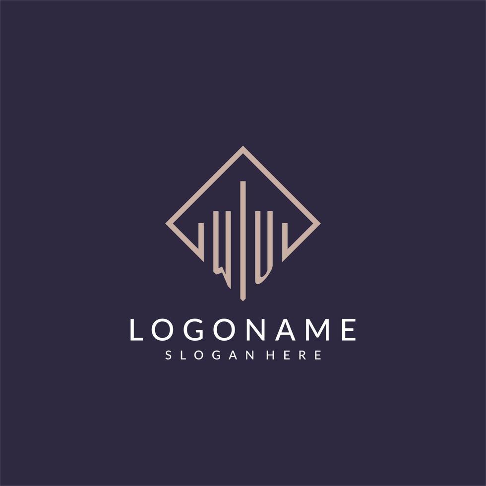 WU initial monogram logo with rectangle style design vector