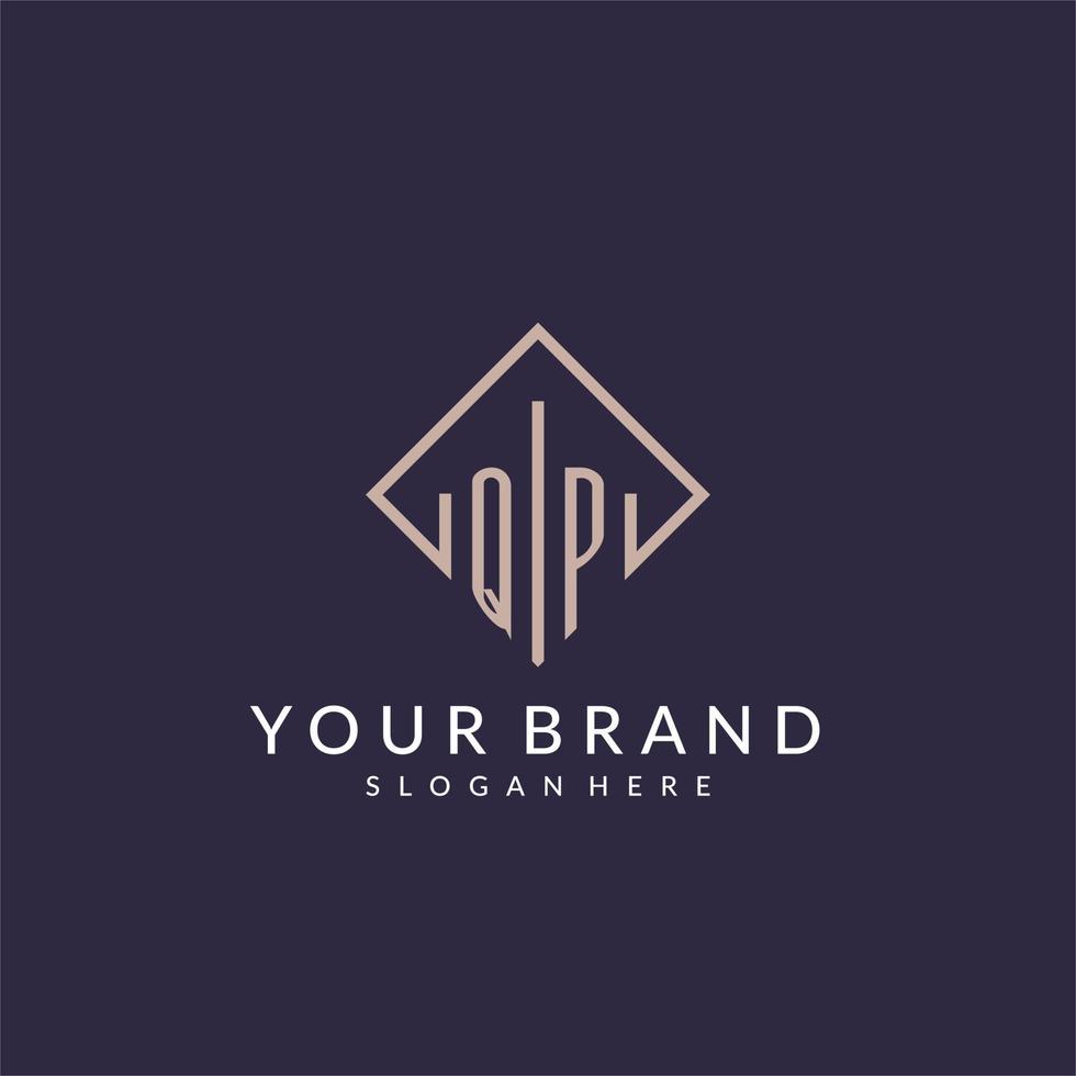 QP initial monogram logo with rectangle style design vector