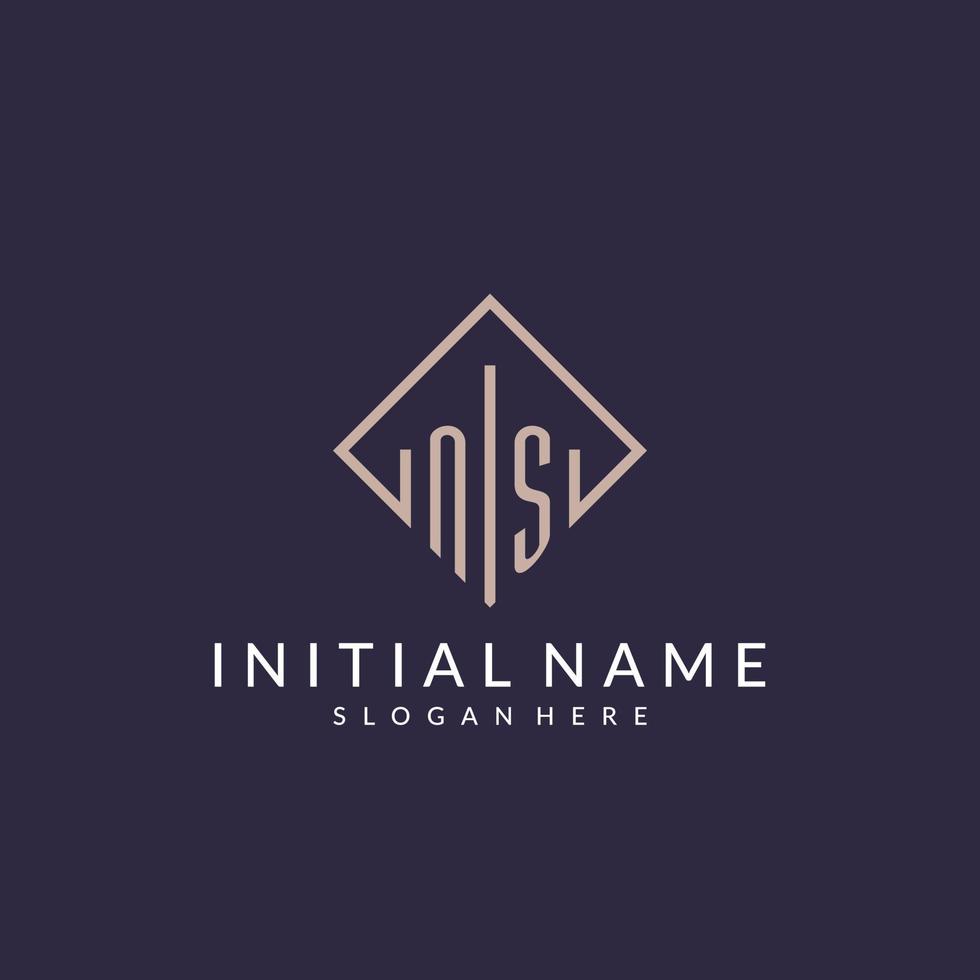 NS initial monogram logo with rectangle style design vector