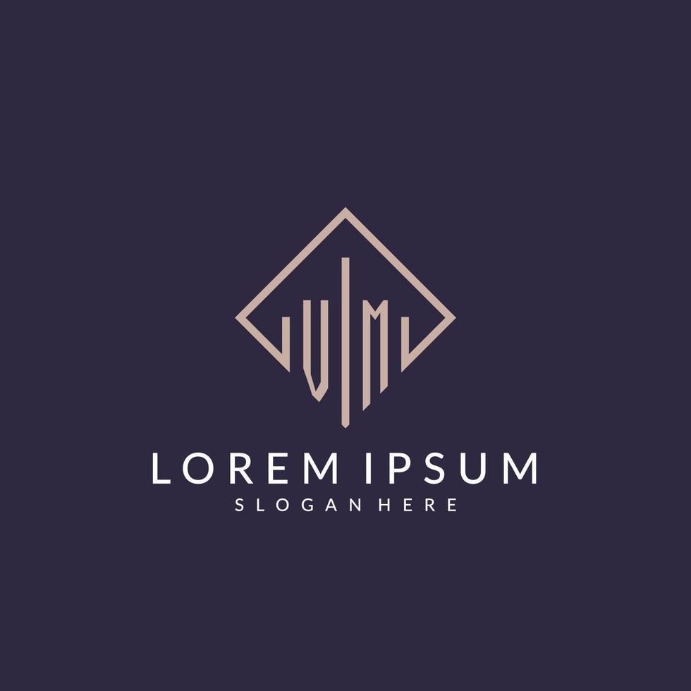 VM initial monogram logo with rectangle style design vector