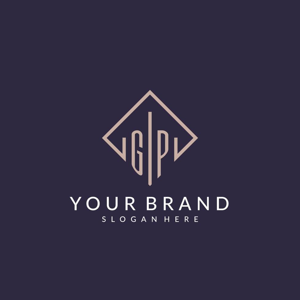 GP initial monogram logo with rectangle style design vector