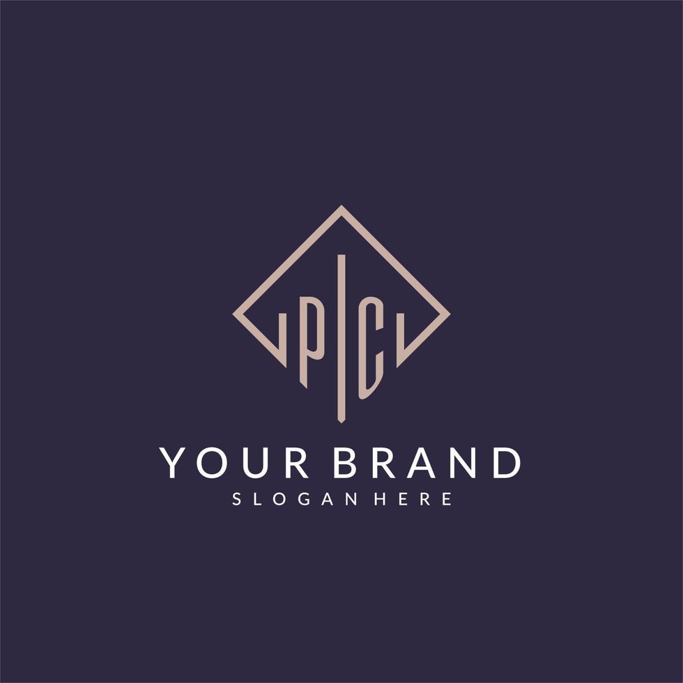 PC initial monogram logo with rectangle style design vector