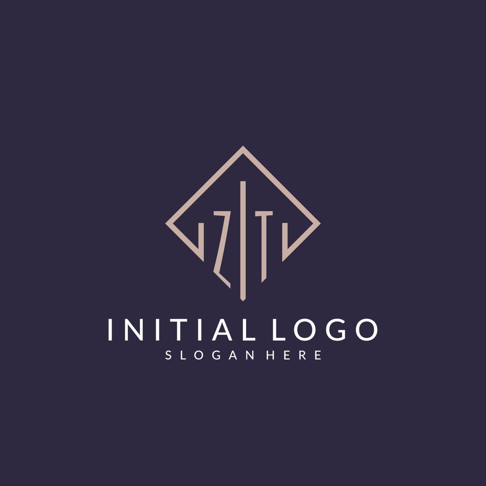 ZT initial monogram logo with rectangle style design vector