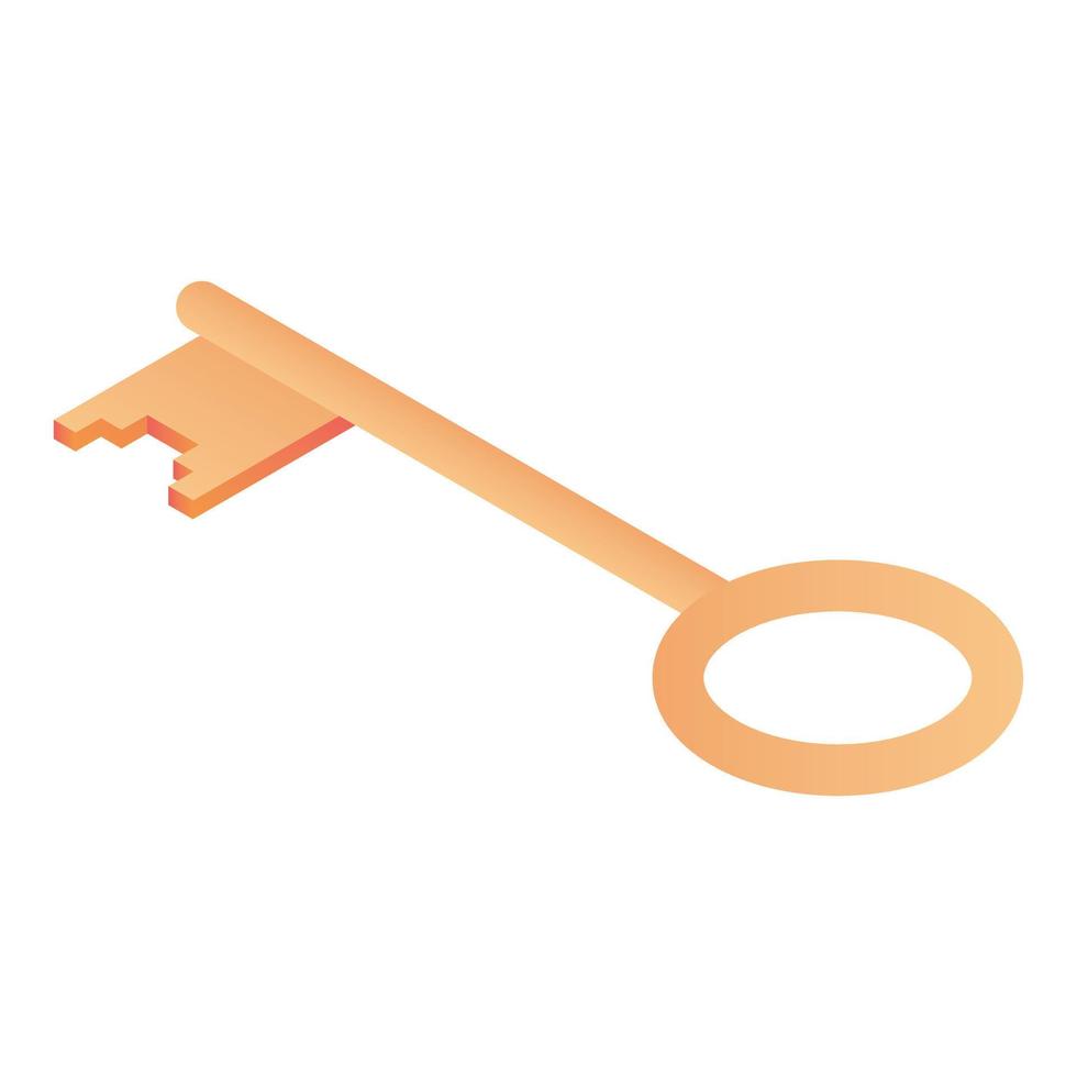 Gold retro key icon, isometric style vector