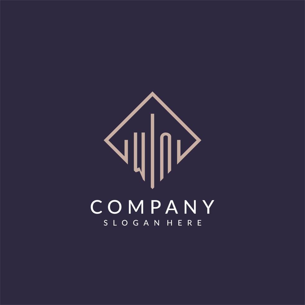 WN initial monogram logo with rectangle style design vector