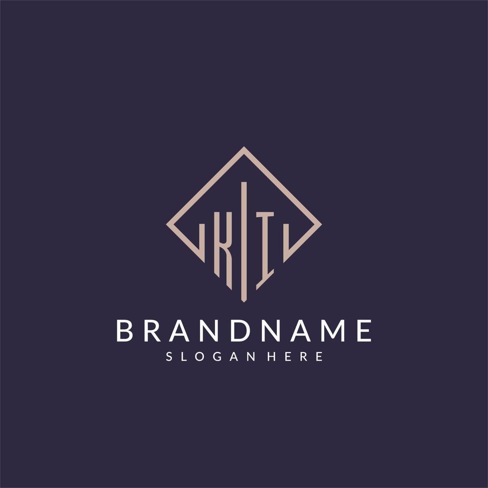 KI initial monogram logo with rectangle style design vector