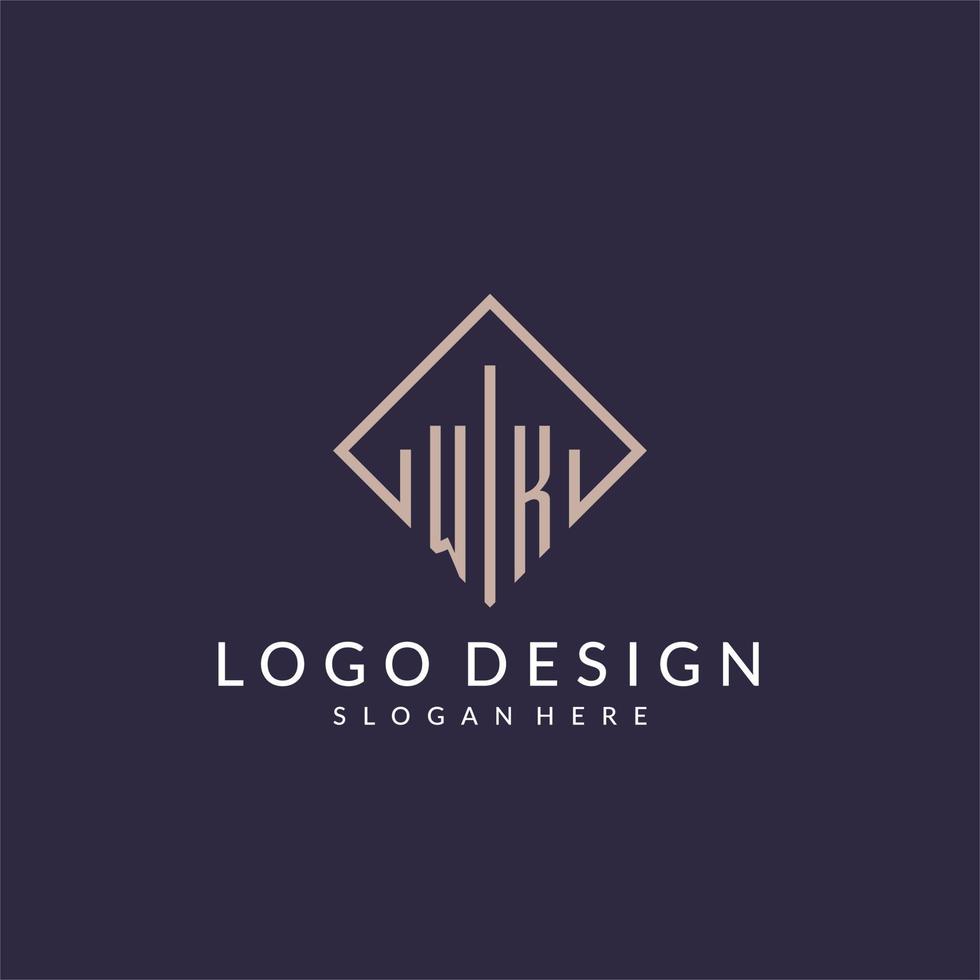 WK initial monogram logo with rectangle style design vector