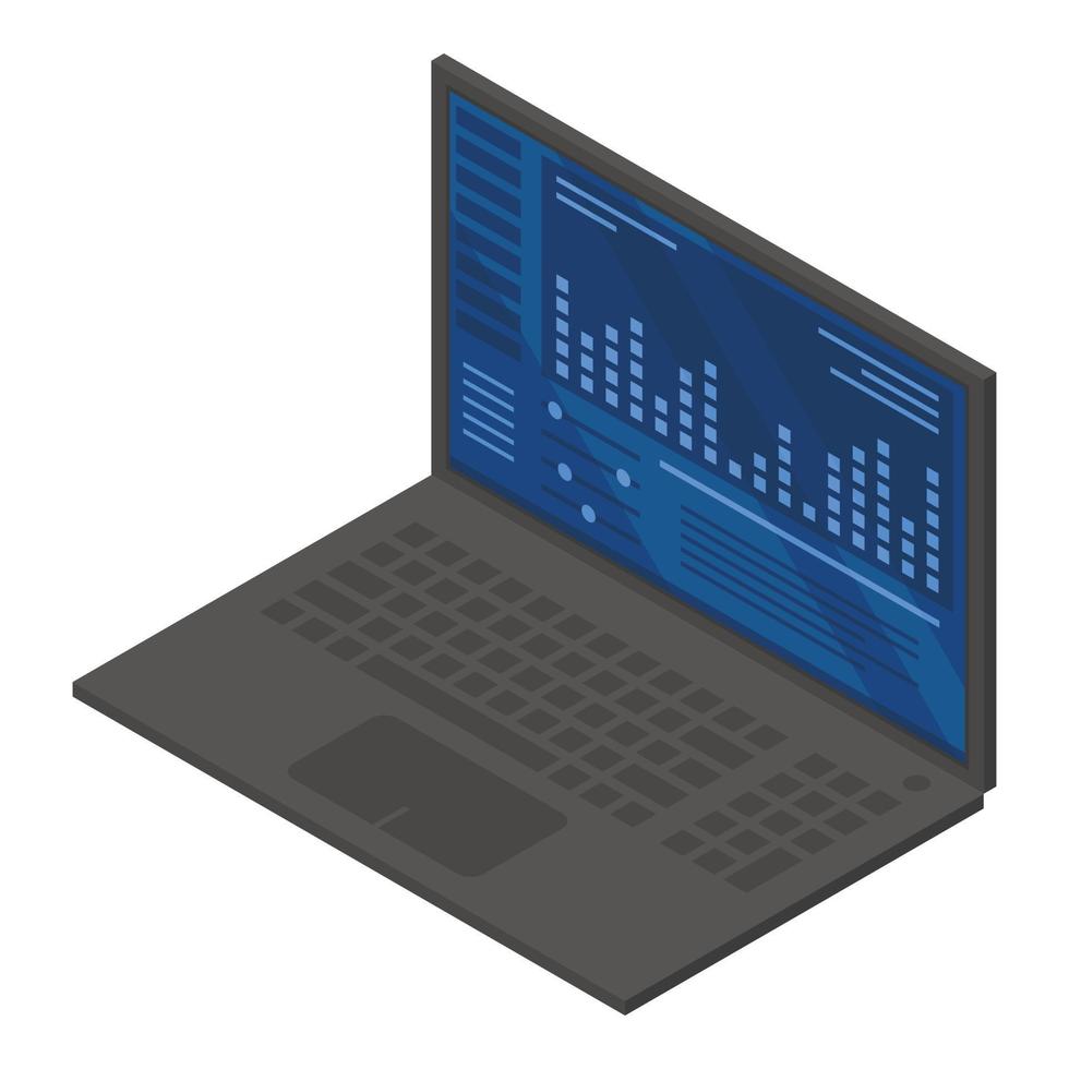 Dj laptop icon, isometric style vector