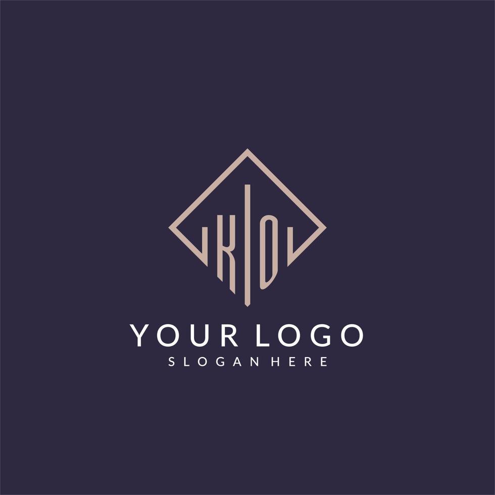 KO initial monogram logo with rectangle style design vector