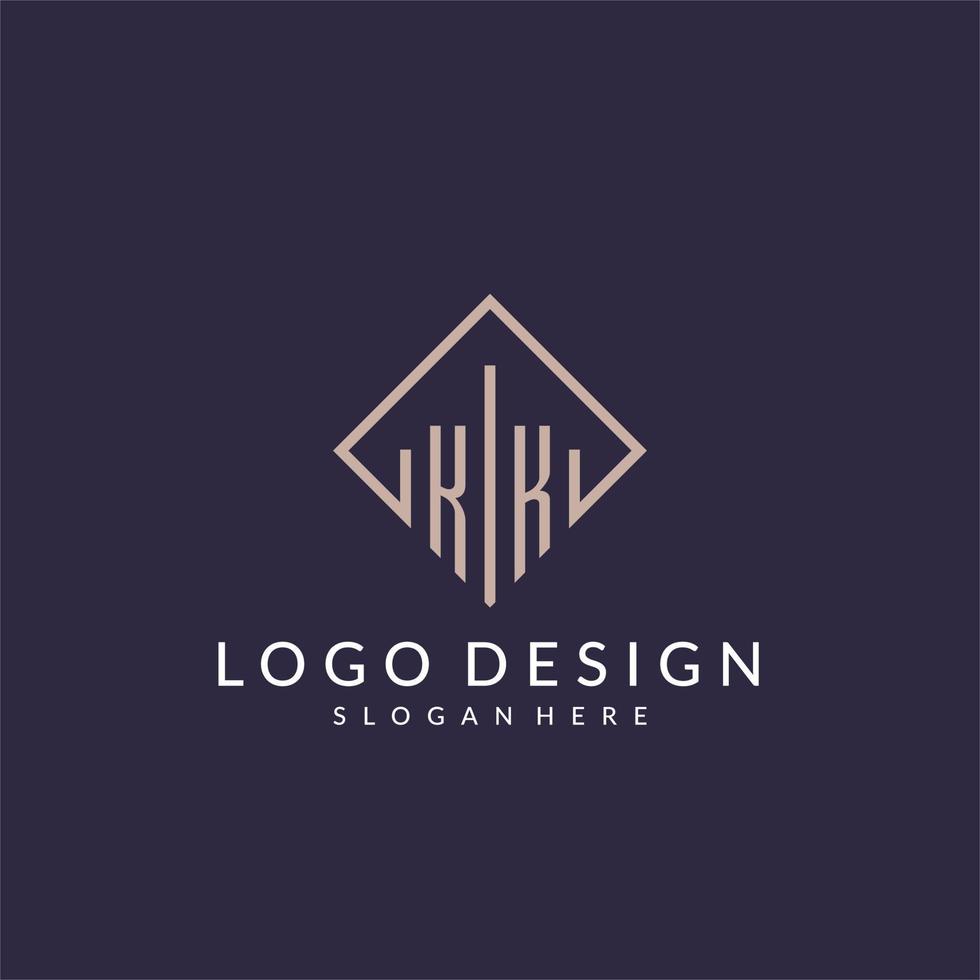 KK initial monogram logo with rectangle style design vector