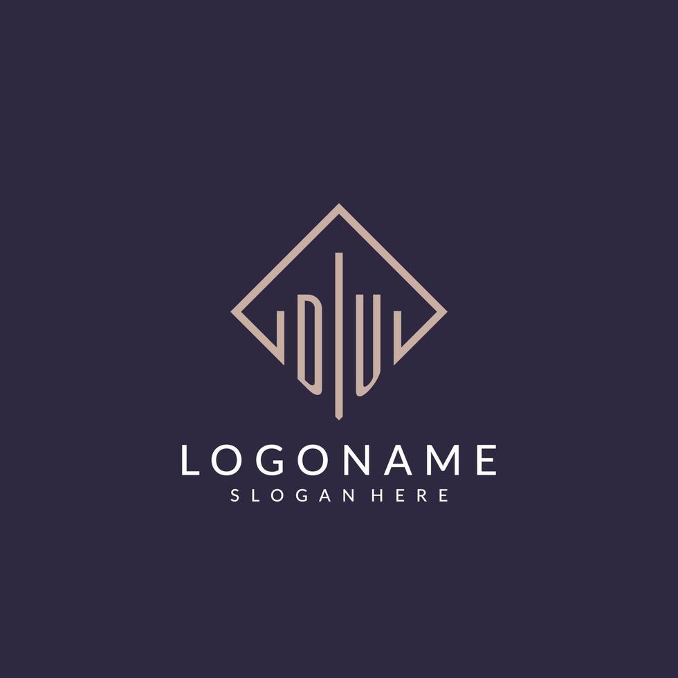 DU initial monogram logo with rectangle style design vector