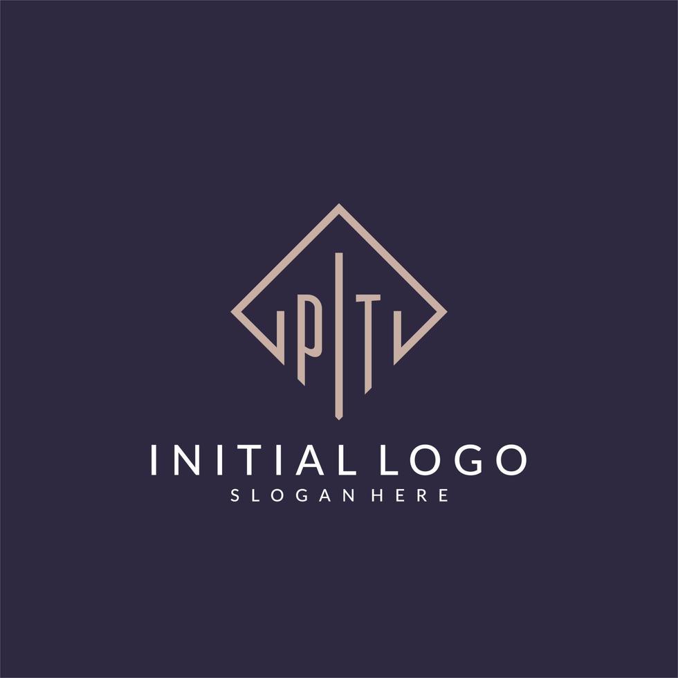PT initial monogram logo with rectangle style design vector