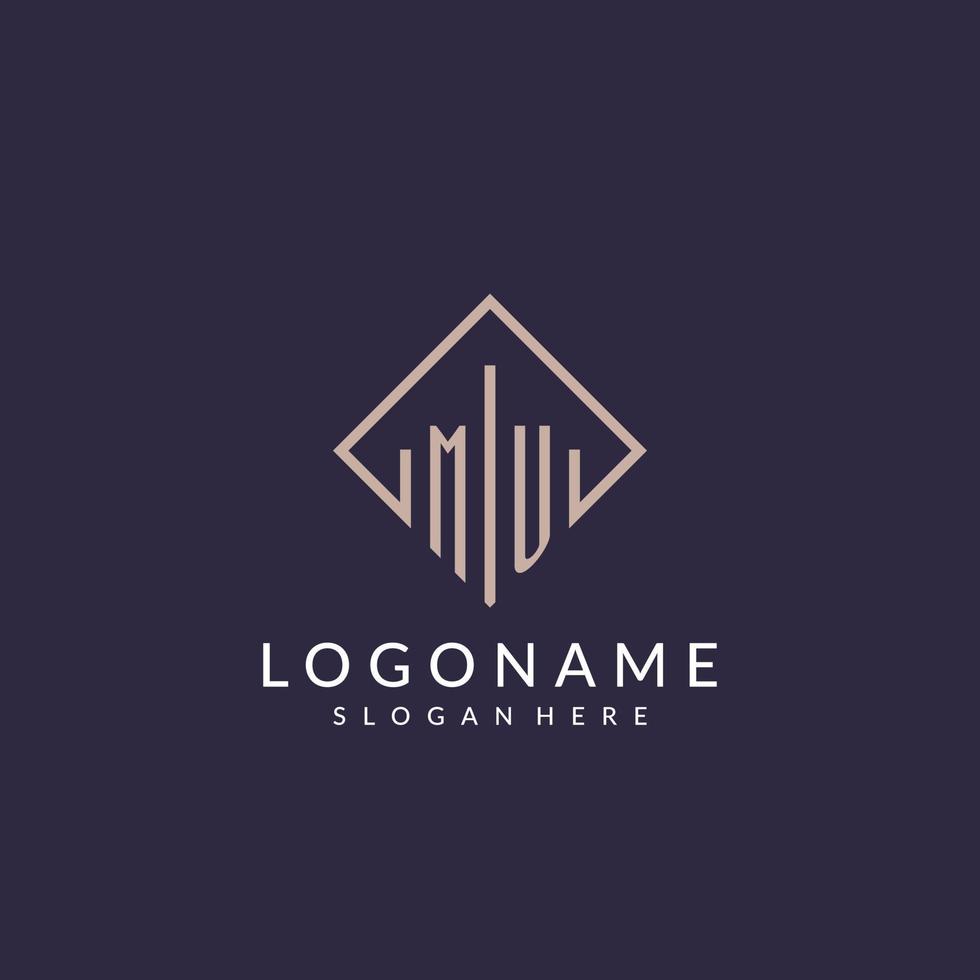 MU initial monogram logo with rectangle style design vector
