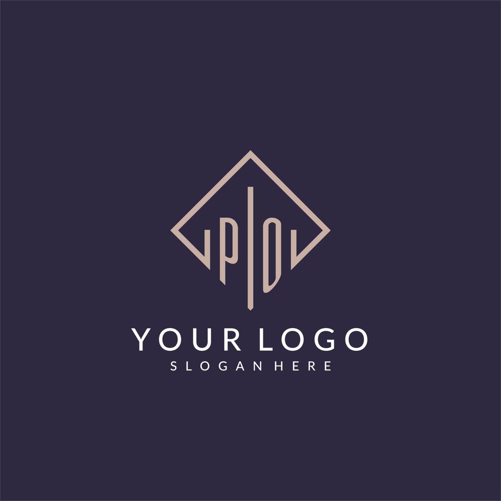 PO initial monogram logo with rectangle style design vector