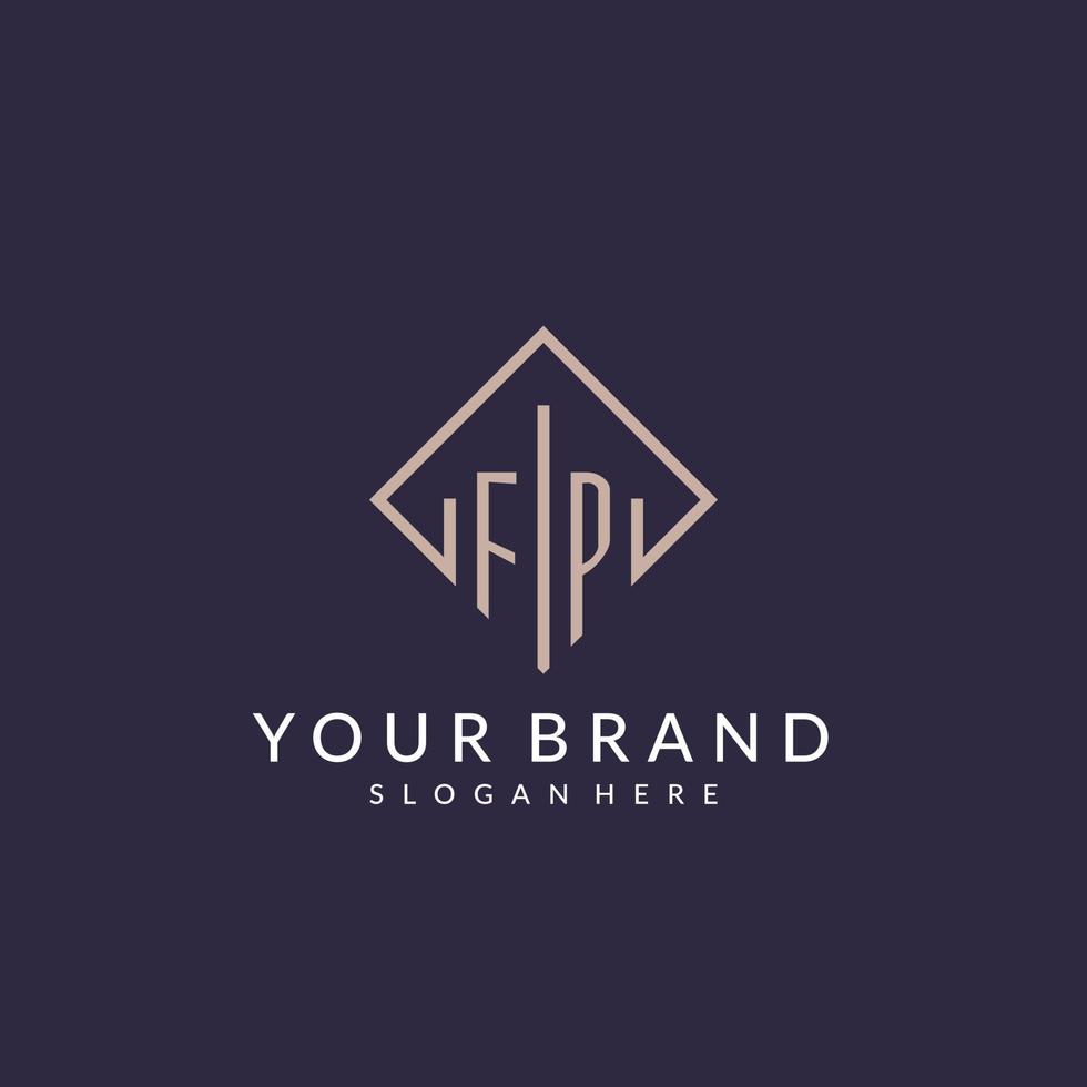 FP initial monogram logo with rectangle style design vector