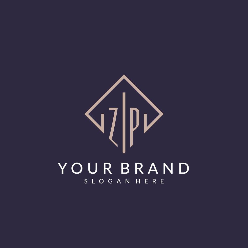ZP initial monogram logo with rectangle style design vector
