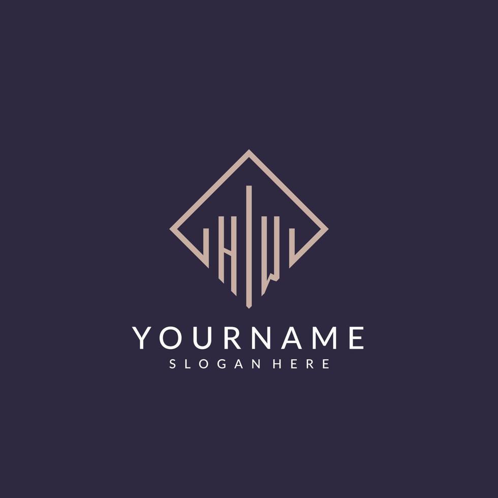 HW initial monogram logo with rectangle style design vector