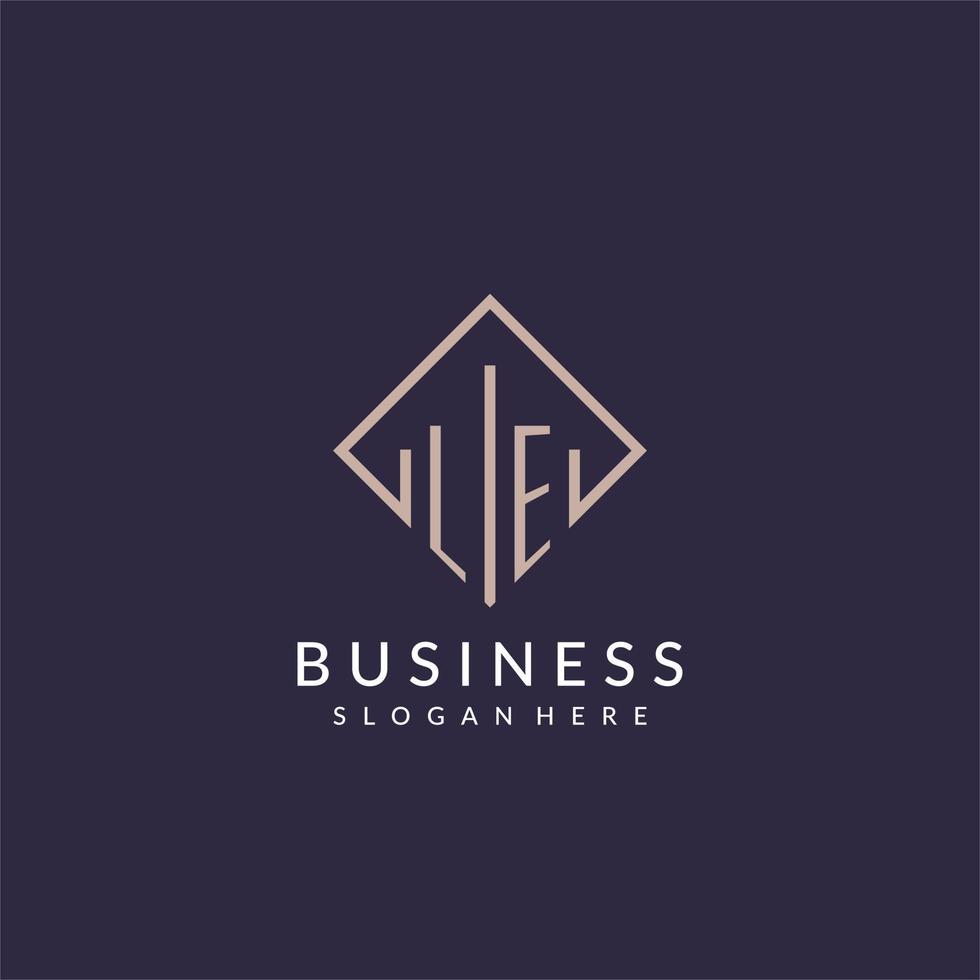 LE initial monogram logo with rectangle style design vector