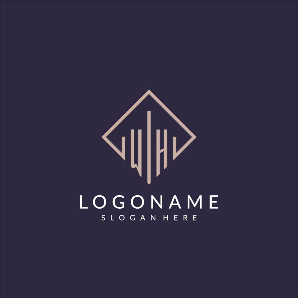 WH initial monogram logo with rectangle style design vector