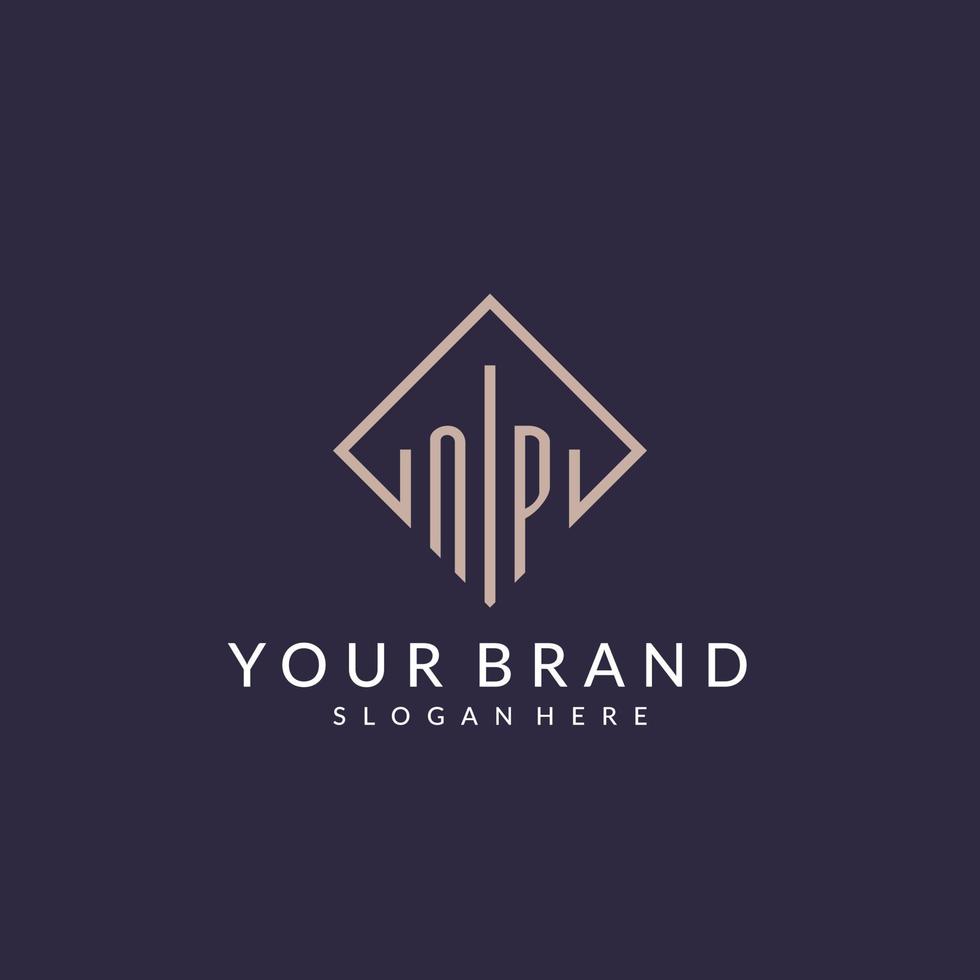 NP initial monogram logo with rectangle style design vector