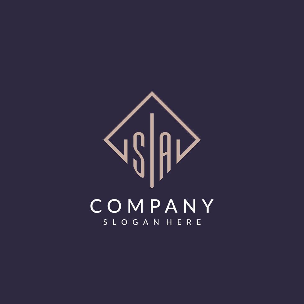 SA initial monogram logo with rectangle style design vector