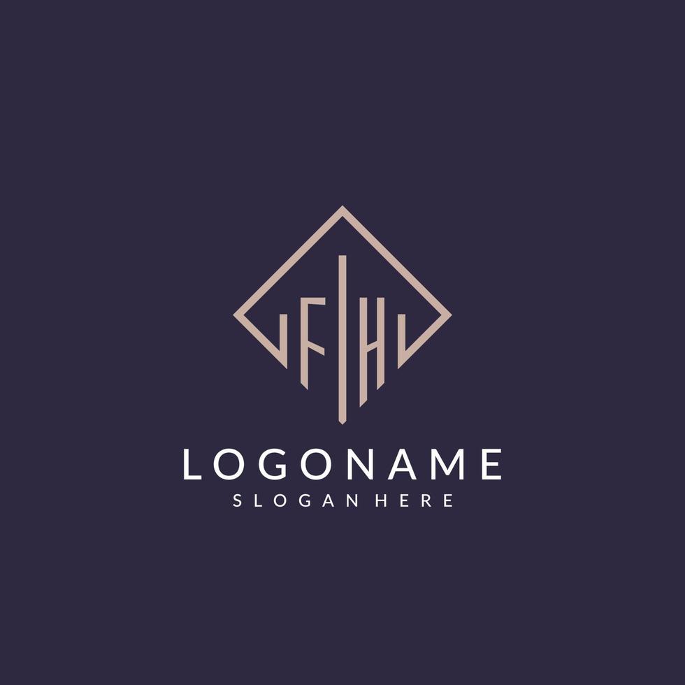 FH initial monogram logo with rectangle style design vector