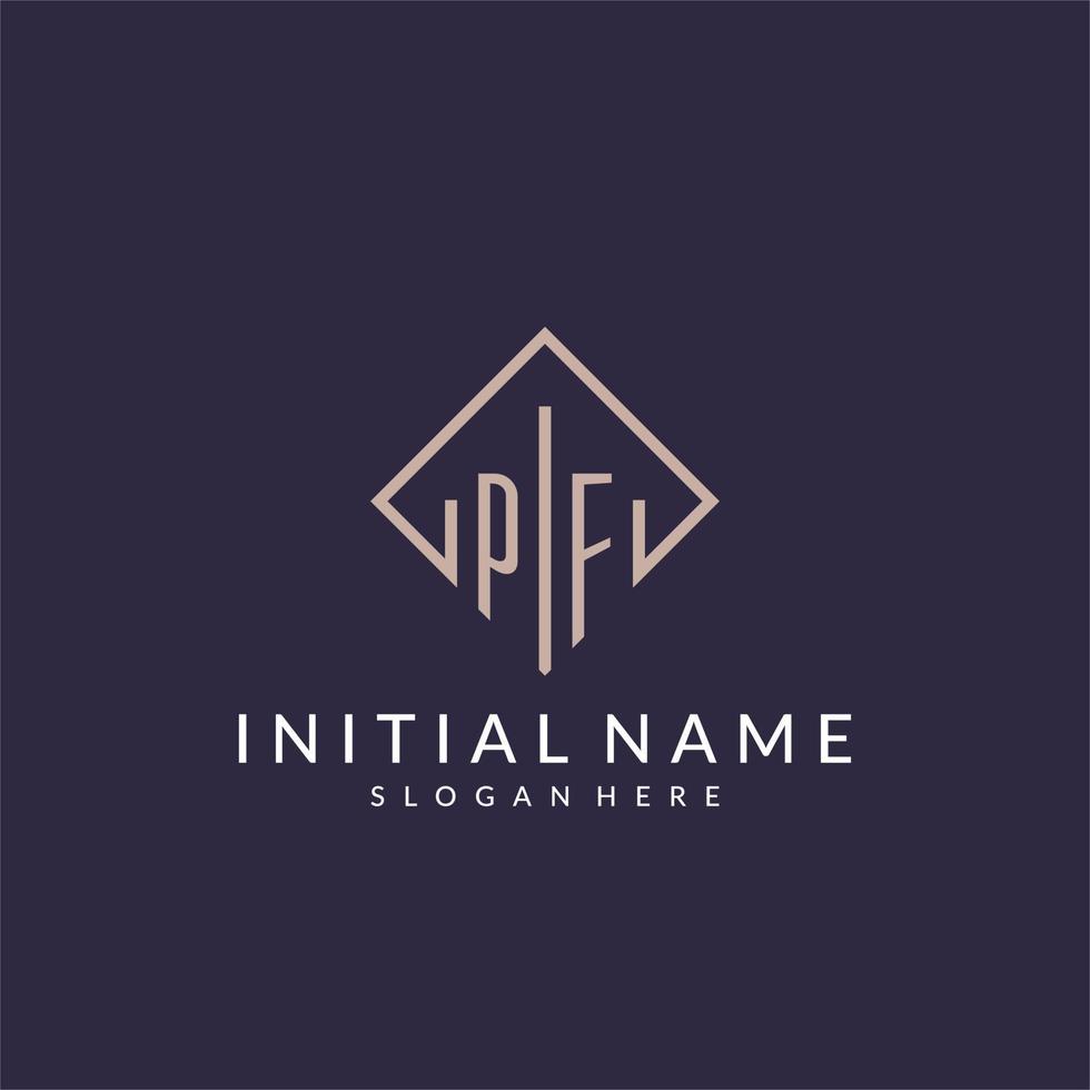 PF initial monogram logo with rectangle style design vector
