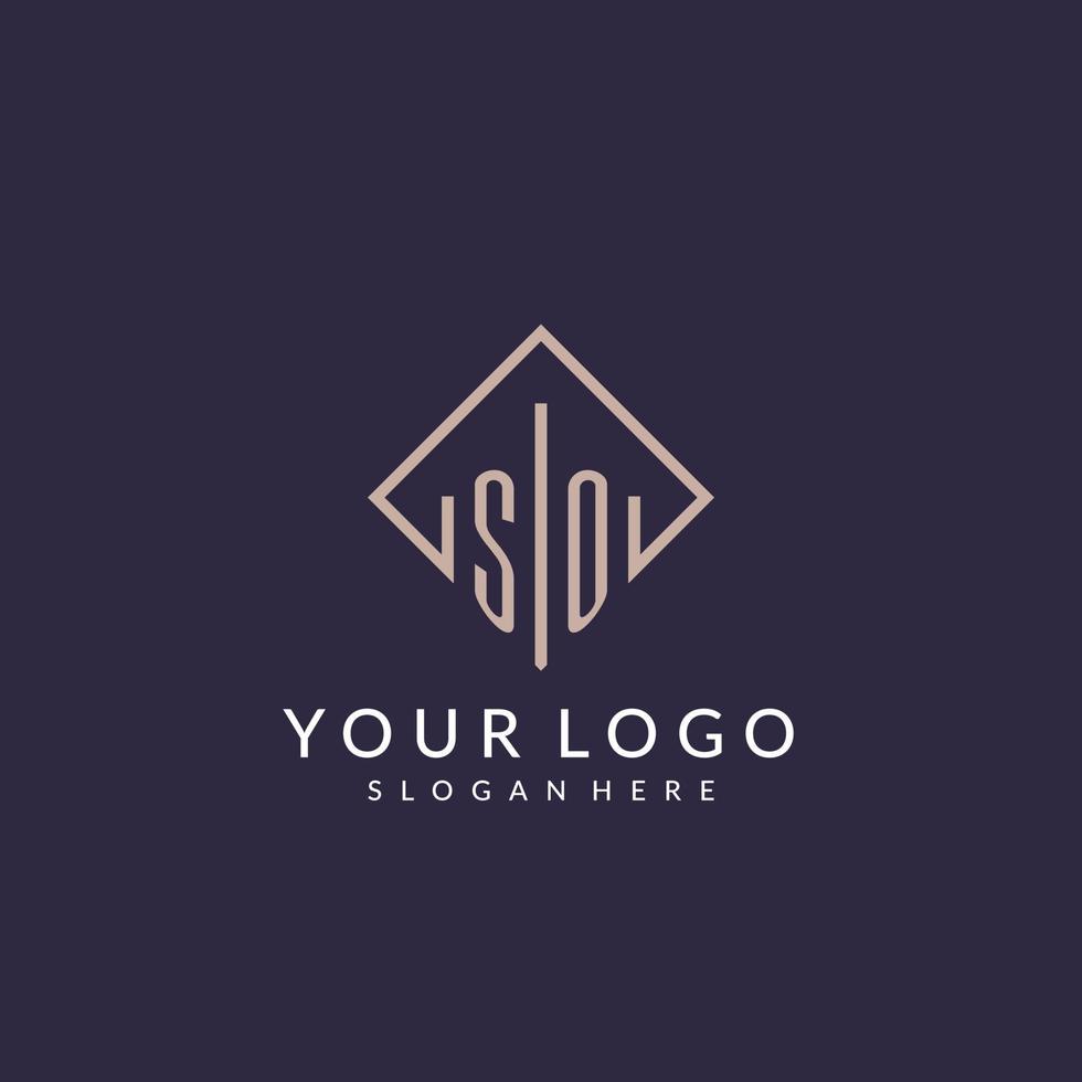 SO initial monogram logo with rectangle style design vector