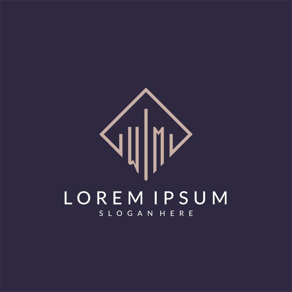 WM initial monogram logo with rectangle style design vector