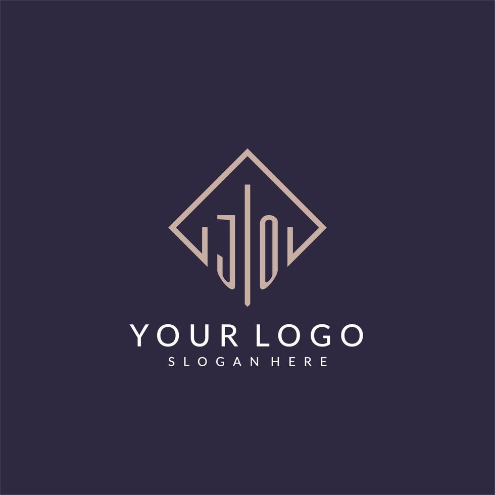 JO initial monogram logo with rectangle style design vector