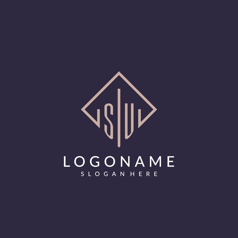 SU initial monogram logo with rectangle style design vector